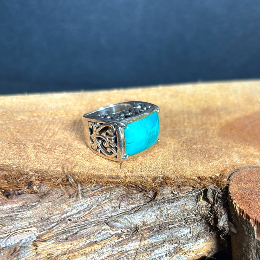 Barse Sterling Silver Turquoise Filigree Ring Size 5.75